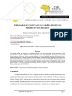 Energia Eólica No Estado Da Paraíba: Produção, Perspectivas E Desafios