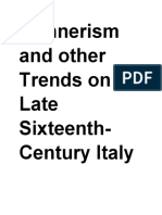 Mannerism and Other Trends On Late Sixteenth-Century Italy