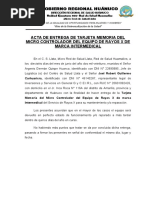 Acta de Entrega para Mantenimiento