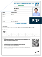 Odisha Joint Entrance Examination (Ojee) - 2021: Rank Card