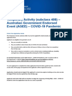 Temporary Activity (Subclass 408) - Australian Government Endorsed Event (AGEE) - COVID-19 Pandemic