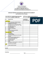 Checklist Before The Issuance of Certificate of Eligibility and The Start of The Training