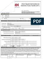 Direct Deposit Authorization For Electronic Funds Transfer (EFT)