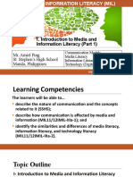 Introduction To Media and Information Literacy (Part 1) : Mr. Arniel Ping St. Stephen's High School Manila, Philippines