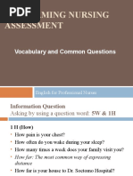 Performing Nursing Assessment: Vocabulary and Common Questions