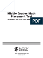 Middle Grades Math Placement Test: For Students New To The Saxon Math Program