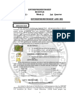 Entrepreneurship Module No. 2: Week 2: 1st Quarter Topic: Entrepreneurship and Me