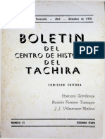 Boletín Del Centro de Historia Del Táchira. San Cristóbal, Abril-Diciembre de 1970. No. 21