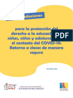 Recomendaciones Proteccion Derecho A La Educacion Retorno A Clases de Manera Segura