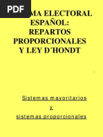 Sistema Electoral Español: Repartos Proporcionales y Ley D ́hondt