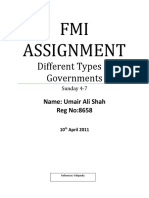 FMI Assignment: Different Types of Governments