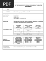 Especificaciones Tecnicas Basicas Del Producto Terminado