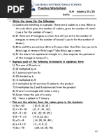 Algebra Test Number 1