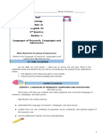 A Self-Learning Module in English 10 2 Quarter, Languages of Research, Campaigns and Advocacies