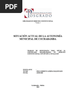 MONOGRAFÍA ESTADO ACTUAL DE LA AUTONOMÍA MUNICIPAL DE COCHABAMBA 1ra Parte