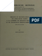 Origine Et Signification Du Nom Divín Yahvé Àla Lumière de Récents Travaux Et de Traditions Sémitico-Bibliques