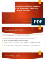 Business Transactions and Their Analysis As Applied To The Accounting Cycle of A Service Business