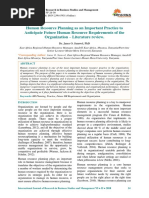 Human Resource Planning As An Important Practice To Anticipate Future Human Resource Requirements of The Organization - Literature Review