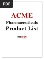 Acme Pharmaceuticals Product List 832 To BE CONFIRMED