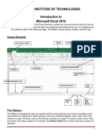 Introduction To Excel 2016