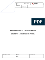 Procedimiento para Revisión de Devoluciones de Producto Terminado en Planta