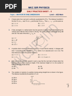 Motion in One Dimension Practice Sheet - 5