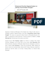 Report On ICPR Sponsored One-Day Regional Seminar On "Reconsidering Classical Indian Thoughts''