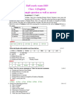 Half Yearly Exam-2020 Class: 4 (English) A Full Sample Question As Well As Answer