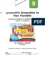 Quadratic Inequality in One Variable: Learner's Module in Mathematics 9