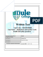 Written Test: Unit Code: - SITXWHS003 Unit Name: - Implement and Monitor Work Health and Safety Practices