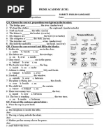 Prime Academy (Icse) NAME: - SUBJECT: ENGLISH LANGUAGE QA. Choose The Correct Preposition Word Given in The Bracket