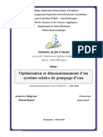 Optimisation Et Dimensionnement D'un Système Solaire de Pompage D'eau