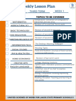 Weekly Lesson Plan: Pry 5 (10years) Third Term Week 1