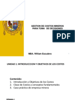 Gestion de Costos Mineros para Toma de Decisiones X UNIDAD 1