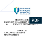 Programme: Executive Master in Operation & Project Management Advanced Project Management