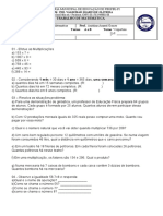 Trabalho de Matemática 7º Ano