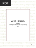 Yasir Hussain: Subject Quality and Reliability Engineering Topic