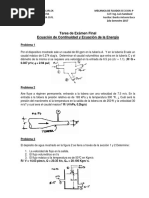 Tarea de Ecuacion de Continuidad Ecuacion de Bernoulli y Cantidad de Movimiento 2do Semestre 2017