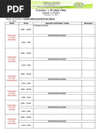 Teacher S Weekly Plan: Date Time Specific Activities/ Tasks Remarks