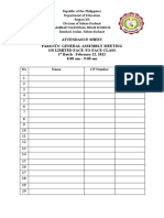 Attendance Sheet Parents' General Assembly Meeting On Limited Face-To-Face Class 1 Batch - February 22, 2022 8:00 Am - 9:00 Am