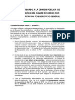 Comunicado A La Opinión Pública de Miembros Del Comité de Obras Por Valorización Por Beneficio General