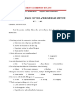 2 Quarterly Exam in Food and Beverage Service TVL 11-12: College of Subic Montessori Subic Bay, Inc