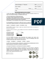 Avaliação Trimestral I - 3º Ano - 1º Trimestre - Biologia - 2022