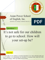 Asian Power School of English, Inc.: Questions On Learning Continuity Plan For A.Y. 2020-2021