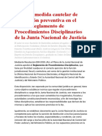 Sobre La Medida Cautelar de Suspensión Preventiva en El Nuevo Reglamento de Procedimientos Disciplinarios de La Junta Nacional de Justicia