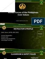 Armed Forces of The Philippines Core Values: (Rank, Name, SN, Mos, Bos)