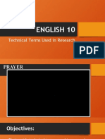 English 10: Technical Terms Used in Research