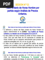 Clase 12 Ratio Unitario de Horas Hombre Por Partida Según Análisis de Precios Unitarios.