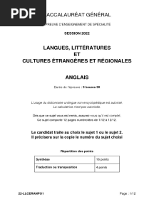 BAC 2022 Spécialité LLCER Anglais Polynésie