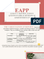 Lesson 3: Reports, Survey Questionnaire & Methods of Administering It